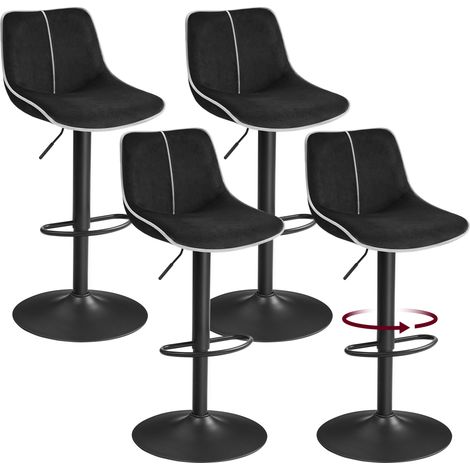Vasagle – Lot de 4 tabourets de bar pivotants – Hauteur réglable 63-84 cm – Dossier ergonomique – Base métallique stable – Velours noir d'encre