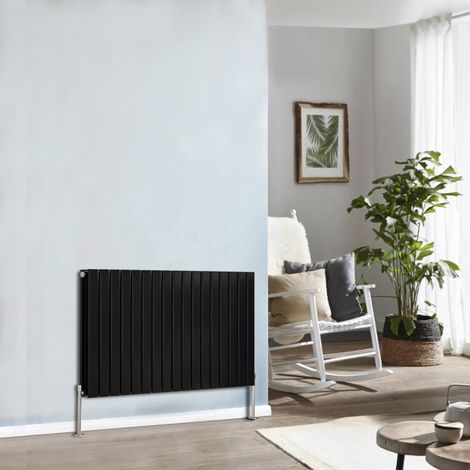 NRG Flat Panel Radiator Designer Column Bathroom Central Heating Black Double 600x1156mm