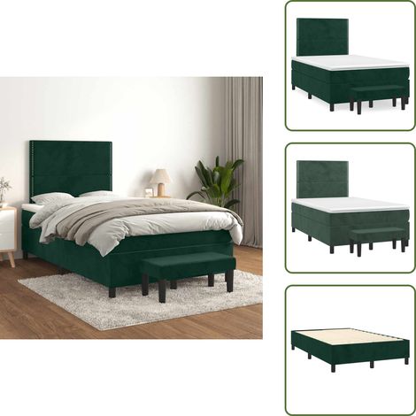 Tête de lit réglable - vidaXL Sommier à lattes de lit et matelas Vert foncé 120x200cm Velours - Banc multifonctionnel (1/5)