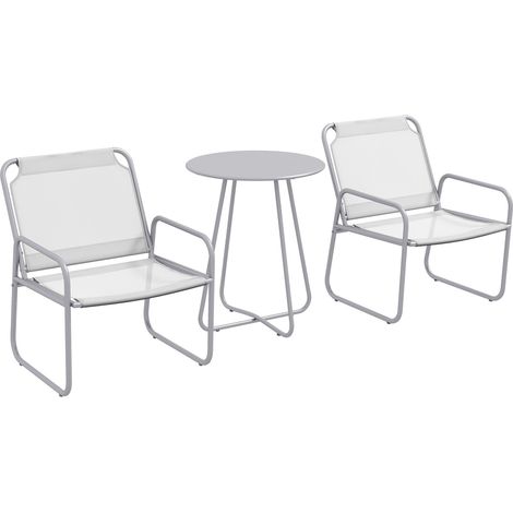 3Tlg. Bistro-Set, Balkonmöbel-Set Inkl. 1 Tisch, 2 Stühlen, Gartenmöbel-Set, Gartensitzgruppe Für Garten, Terrasse, Mesh, Hellgrau