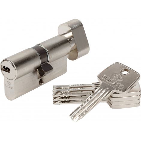 Bricard – Cylindre de serrure 30 + 30 mm – Laiton nickelé – 10 goupilles – 5 clés réversibles – Protection anti-perçage et anti-crochetage
