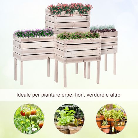 Lot de 4 jardinières surélevées en bois naturel, 50x30x60cm, pour plantes et fleurs de jardin. (1/5)