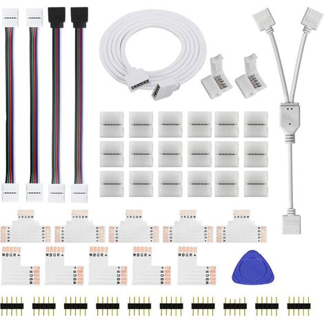 Connecteurs RGBW à 5 broches de 12 mm, connecteur de bande lumineuse LED avec connecteurs sans soudure sans espace L/T, câble d'extension de 1,0 m, répartiteur 2 voies, cavaliers bande à (1/5)