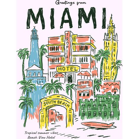 Tableau sur verre synthétique Miami vintage 65x97 cm - Impression sur Verre synthétique - Image HD  imprimée sur Verre synthétique - Tableau mural décoratif - Fabriqué en France (1/5)