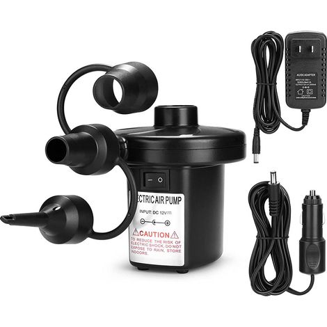 Elektrische Luftpumpe mit 3 Düsen, 110 V AC/12 V DC, perfekte tragbare Schnellfüll-Aufblas-/Entlüftungspumpe, geeignet für Camping im Freien, aufblasbare Matten, Luftbetten, Boote, Schwimmringe
