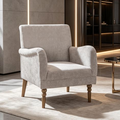 Fauteuil 1 place avec dossier haut, fauteuil inclinable avec large assise, pieds en bois d'hévéa, revêtement en lin (1/5)