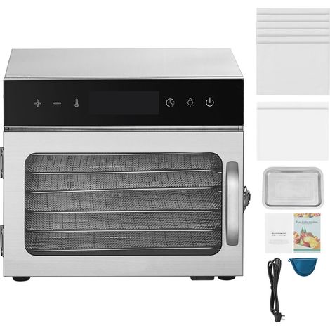 Séchoir alimentaire 6 plateaux inox, 400W, température réglable et minuterie 24h pour viandes, fruits, légumes, herbes et friandises. (1/5)