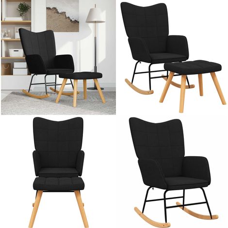 Chaise à bascule avec tabouret Noir Tissu - Chaise À Bascule - Fauteuil Relaxant - Chaise Lounge - Mobilier Extérieur - Design Moderne - Home & Living (1/5)