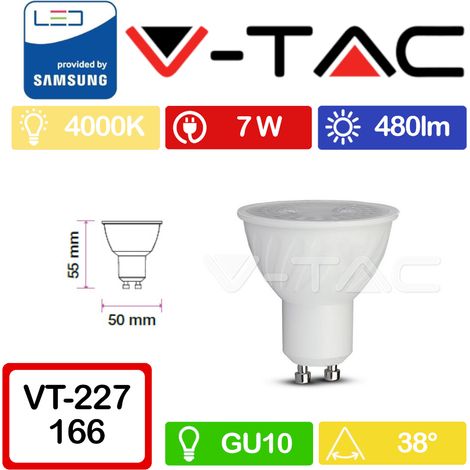V-TAC PRO VT-277 Faretto LED GU10  con Chip Samsung 7W 38° Bianco naturale - 4000K
