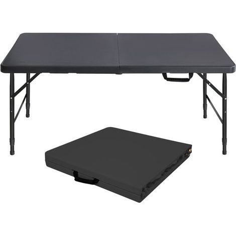Mesa de camping, Mesa plegable, Mesa, Mesa plegable para exteriores, Mesa plegable portátil, Altura ajustable, 1256174 cm, picnics, Negra (1/5)