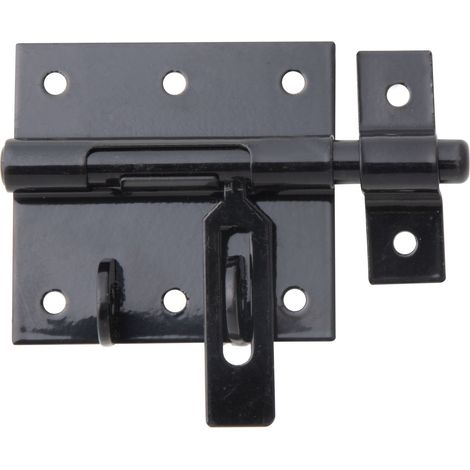 Verrou à cadenas noir avec gâche intégrée – platine 70 x 67 mm – acier plastifié – Marque Alberts (1/2)