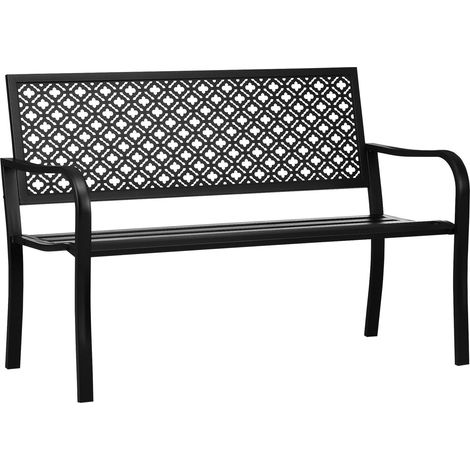 Gartenbank Stahl, 2-Sitzer Parkbank Mit Rückenlehne & Armlehne, Sitzbank Mit Blumenmuster, Max. 240 Kg, Schwarz, 127 X 63 X 83 Cm