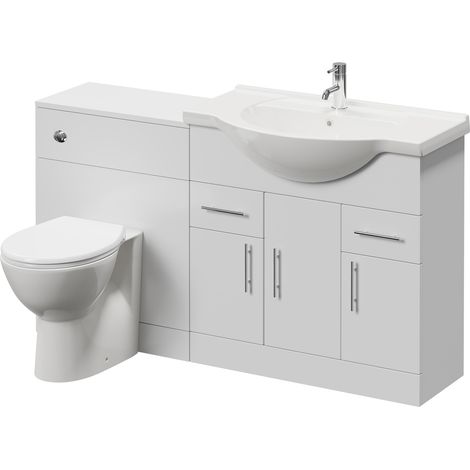 Alexander James Cento Gloss White 1450mm 3 Door Vanity Unit Toilet Suite - 1450mm - Chrome 96mm Bar HandleJames Toilet Pan and Seat