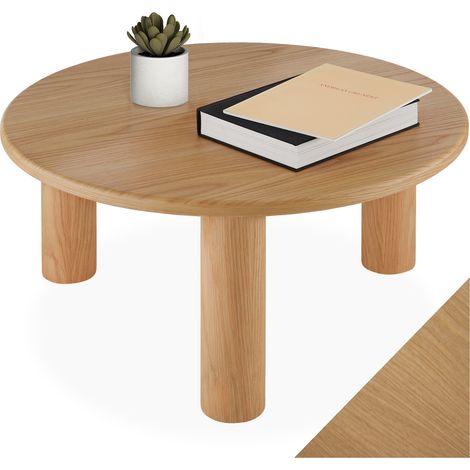 Table basse ronde avec pieds en bois massif et plateau MDF plaqué (1/5)