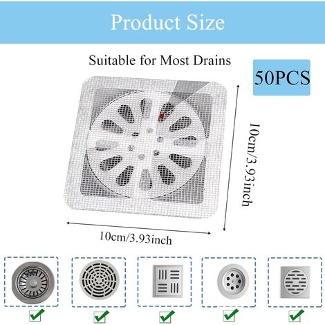 50 piezas de atrapapelos para ducha, filtro de pelo para ducha, adhesivo desechable para drenaje, evita desagües obstruidos, para fregadero de cocina y baño (1/4)