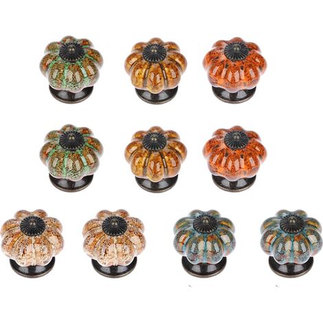 10 pièces boutons tiroir céramique 38mm forme citrouille, poignées vintage multicolores. (1/5)