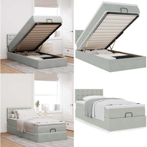 vidaXL Ottoman-Bett mit Matratze Hellgrau 80x200 cm Samt (1/5)