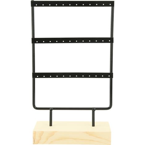 Support à bijoux métallique 36 trous avec base en bois pour boucles d'oreilles et colliers (1/5)