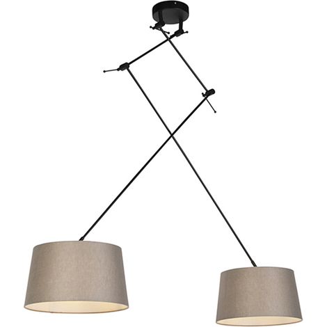 QAZQA Rústico Lámpara colgante negra con pantallas de lino color topo 35 cm 2 luces - Blitz Lino /Acero Cilíndra /Alargada /Redonda Adecuado para LED Max. 2 x 60 Watt (1/4)