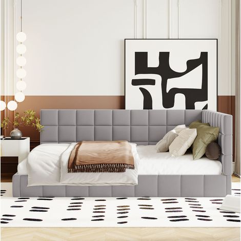 Sofá cama 140x200 cm con somier de lamas, gris, terciopelo, sin colchón FloraGrace (1/5)