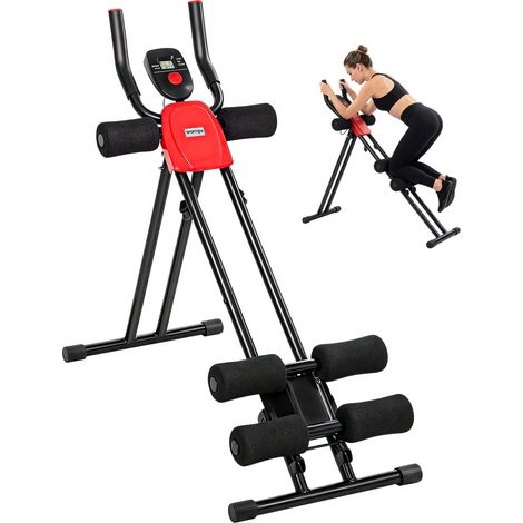Appareil abdominal pliable avec écran LCD pour un entraînement complet du corps à domicile, rouge et noir (1/5)
