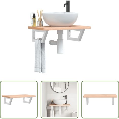 vidaXL Support de lavabo - Étagère de vasque murale acier et bois massif de hêtre (1/5)
