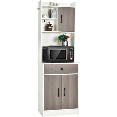 Mobile da cucina con 3 ante e ripiani regolabili, Credenza con ampio spazio aperto per microonde Bianco (1/3)
