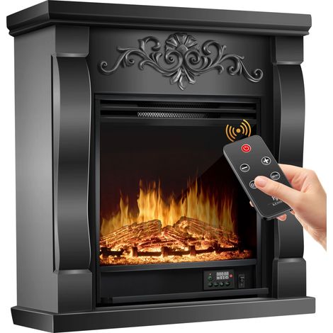 KESSER® Elektrokamin Standkamin - Kamin elektrisch mit LED 3D-Flammeneffekt Mit Heizung Heizfunktion Elektro Kamin mit 1800W Leistung Wochentimer Villa / Schwarz