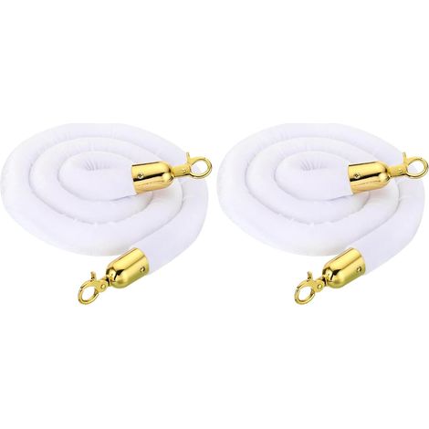 Set mit 2 weißen Samtseilen – 1,5 m lang mit goldenen Karabinern – zur Warteschlangenabtrennung und Zugangskontrolle – ideal für Hotels und Veranstaltungen (1/5)