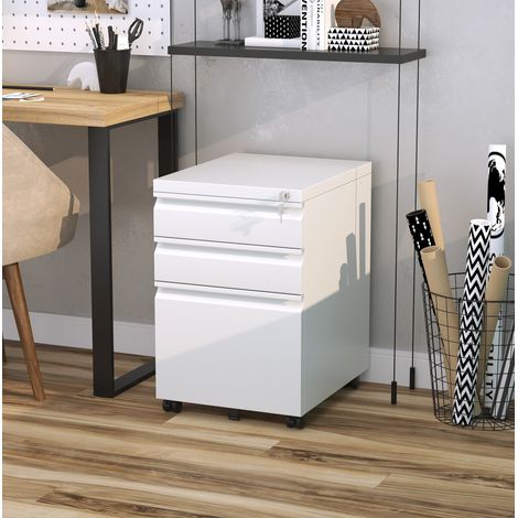 Armario archivador con ruedas de acero blanco 3 cajones 39 x 48 x 60 cm OKWISH (1/5)