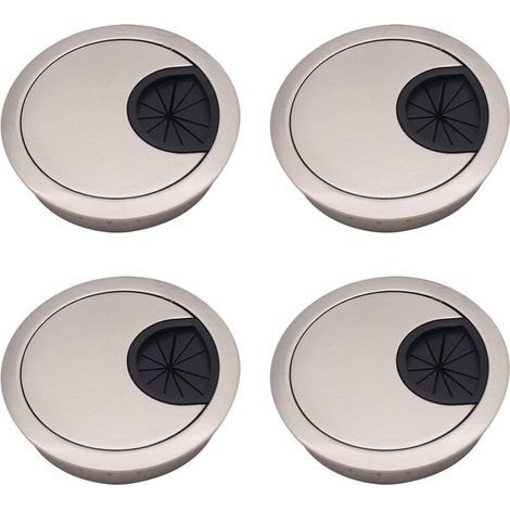 Set of 4 zinc alloy cable grommets, 60 mm – brushed silver recessed cover – (1/4)