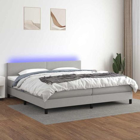 Cama box spring con colchón tela y LED gris claro 200x200 cm (1/5)