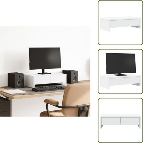 Truciolato - vidaXL Supporto Monitor con Cassetti Bianco 50x27x15 cm in Truciolato - Supporto monitor con cassetti