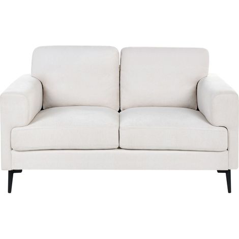 Divano di metà secolo in tessuto a 2 posti con gambe in metallo rivestite e braccioli beige chiaro Lousto (1/5)