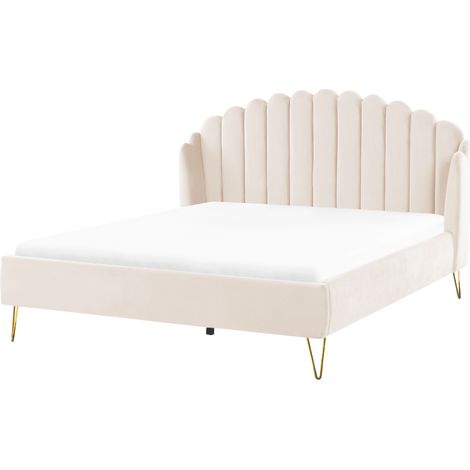 Cama con somier de terciopelo 180 x 200 cm cabecero beige Ambillou