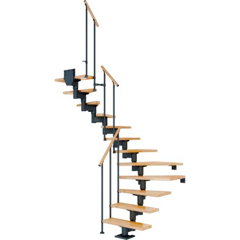 Dolle Mittelholmtreppe Cork Buche, lackiert 1/2 gewendelt 79 cm breit für GH 259 – 315 cm UK Metall Anthrazit mit Geländer