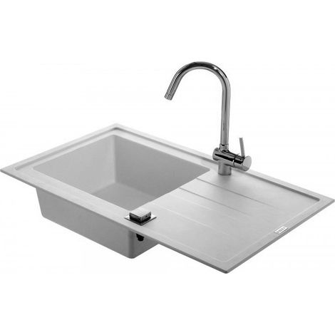 Carea Cuisine & Bain – Évier en granit 1 bac réversible 86x50cm – Résistant aux chocs et rayures – Facile à entretenir – Système de vidage automatique