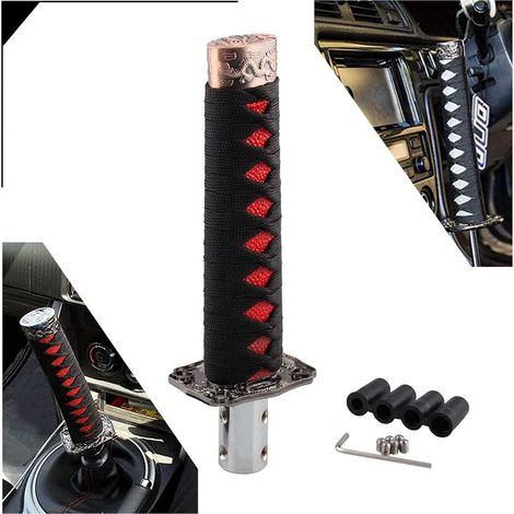 Adatto per pomello del cambio Samurai Sword con 4 adattatori. Montaggio universale. Compatibile con auto manuali. La maggior parte delle auto automatiche con 4 adattatori. Nero + Rosso. (1/5)