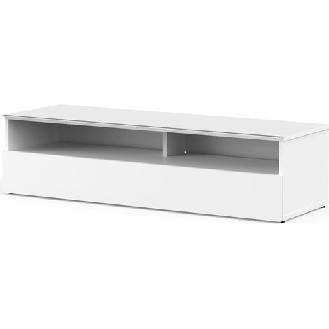Meuble TV mélaminé blanc 2 niches 1 porte Las Vegas 120cm