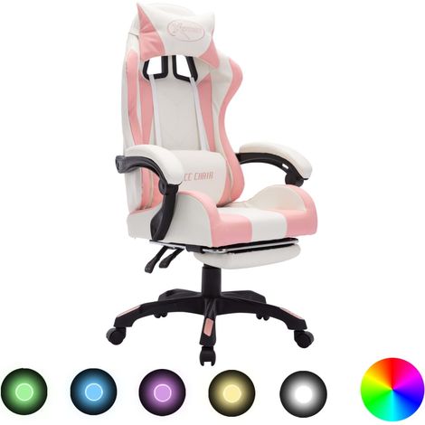 Maison Chic – Fauteuil gamer inclinable avec LED RVB – Similicuir rose et blanc – Repose-pied rétractable – Coussin de tête et de taille inclus (1/4)