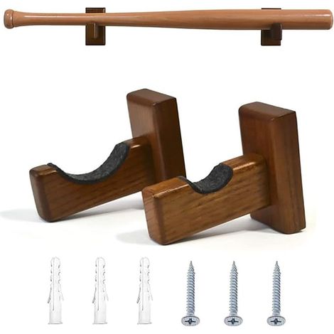 Baseball Bat Stand, Brown Wooden Shelf, Hanging Baseball, Solid Base-Ball Wall Mount for with Felt Lining (1/4)