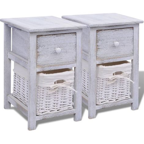 FIMEI Table de chevet 2 pcs Bois Blanc (1/5)