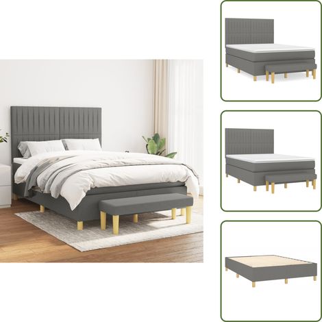 Boxspringbett mit Matratze Dunkelgrau 140x190 cm Stoff - Boxspringbett - Doppelbett - Bettenrahmen - Matratze - Bettdecke (1/5)