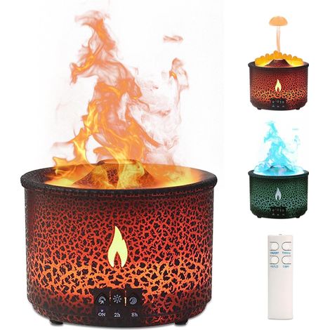 Diffusore di aromi Volcano Flame, umidificatore: diffusore di oli essenziali a ultrasuoni con grande capacità di 360 ml, diffusore di oli essenziali 2 in 1 con funzione timer