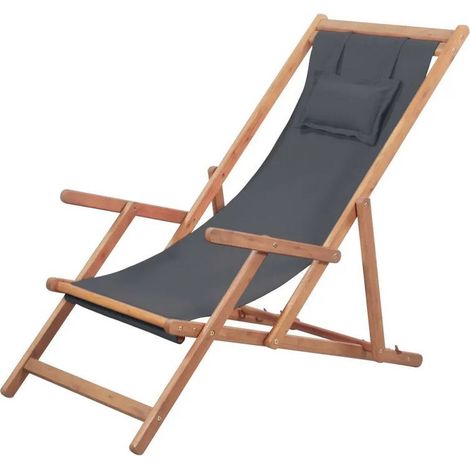 Chaise de jardin tissu gris et eucalyptus massif Hillis (1/4)