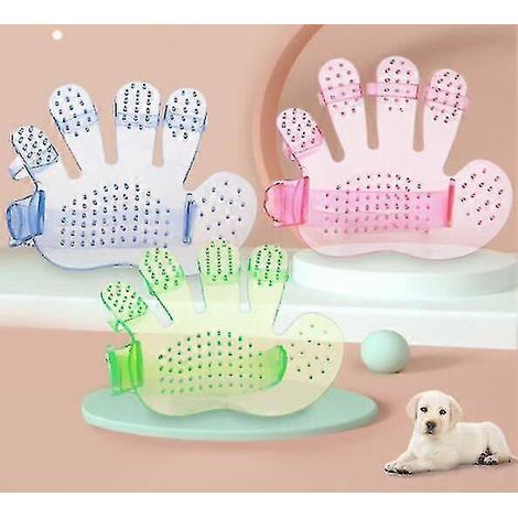 Lot de 2 gants de toilettage pour chiens et chats en silicone, brosse et peigne pour enlever les poils, accessoires de nettoyage pour le bain des chiens, peigne pour animaux (vert) (1/5)