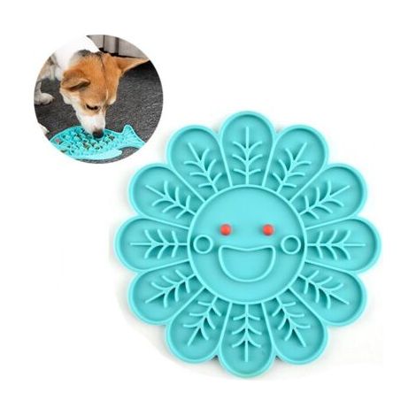 BUNTHAUS Tapis à lécher Bol pour chat Assiette pour animaux de compagnie Chien Tapis de nourriture lente en silicone Assiette pour animaux de compagnie Bol pour nourriture lente Fleur Bleu (1/5)