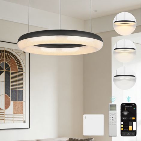 Mai & Mai Pendelleuchte Esstisch, 40cm LED Moderne Hängelampe, stufenlos dimmbar 3000K–6000K, höhenverstellbare Design 30W Esstischlampe mit Fernbedienung & APP, Luvina03, Sandschwarz + Innenweiß