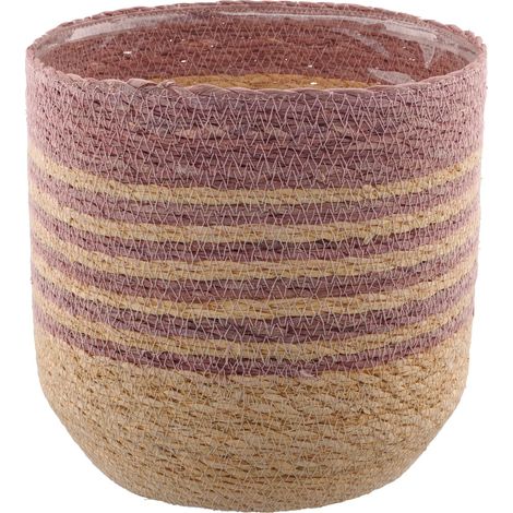 GASPER CREATIV home Übertopf Rosa & Natur mit Folienauskleidung Ø 19,5 cm - Seegras