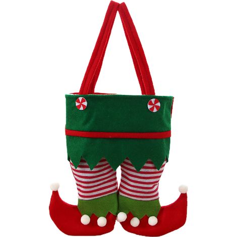 Lot de 6 sachets cadeaux de bonbons décorés avec des pantalons de Père Noël et des bottes d'elfe (rouge) pour les fêtes de fin d'année et le Nouvel An. (1/5)
